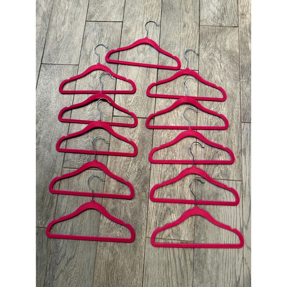 10 Pack Hot Pink Velvet Slim Non Slip Hangers Clothes Garment Organizer Metal